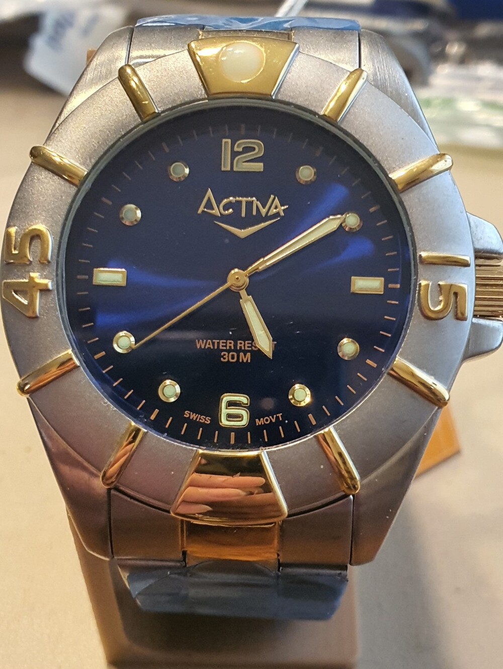 Activa Swiss Silver/Blue Stainless Steel Men's Diver Watch